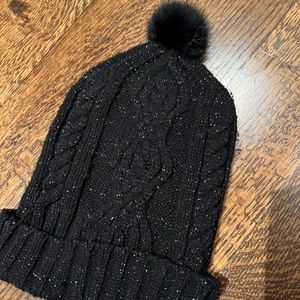DANIER glitter toque/beanie, genuine pom-pom